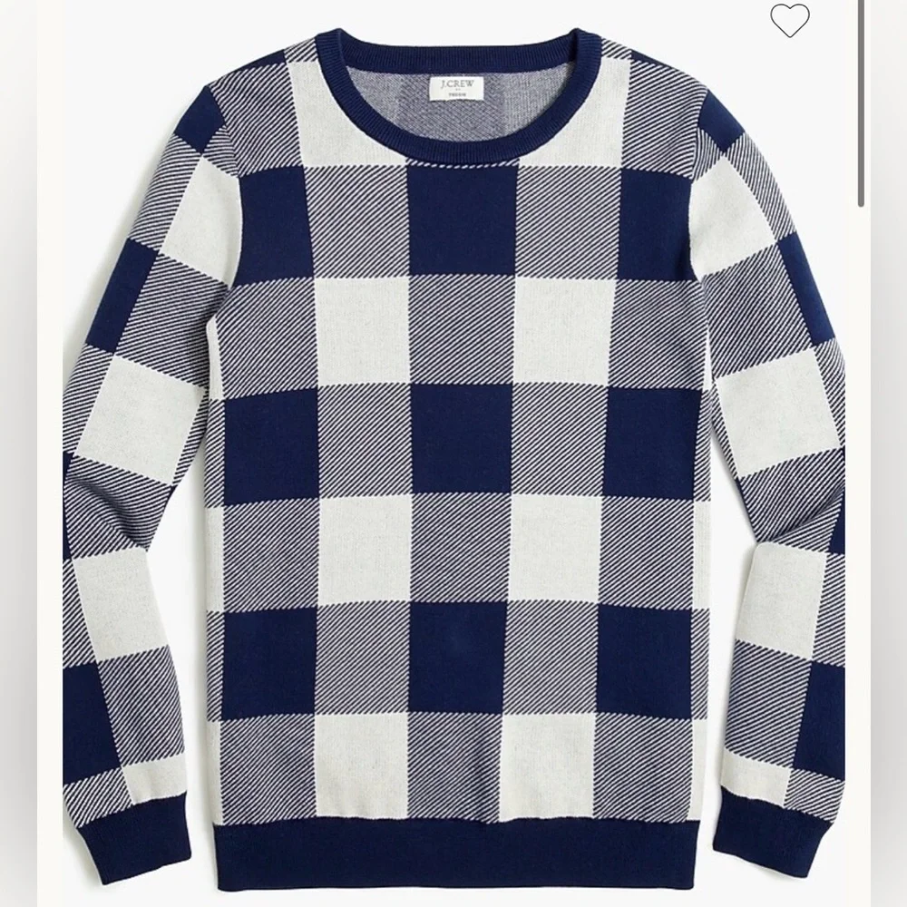 J. Crew Teddie Check Jacquad Crewneck Sweater Women’s Size‎ Medium Blue/White